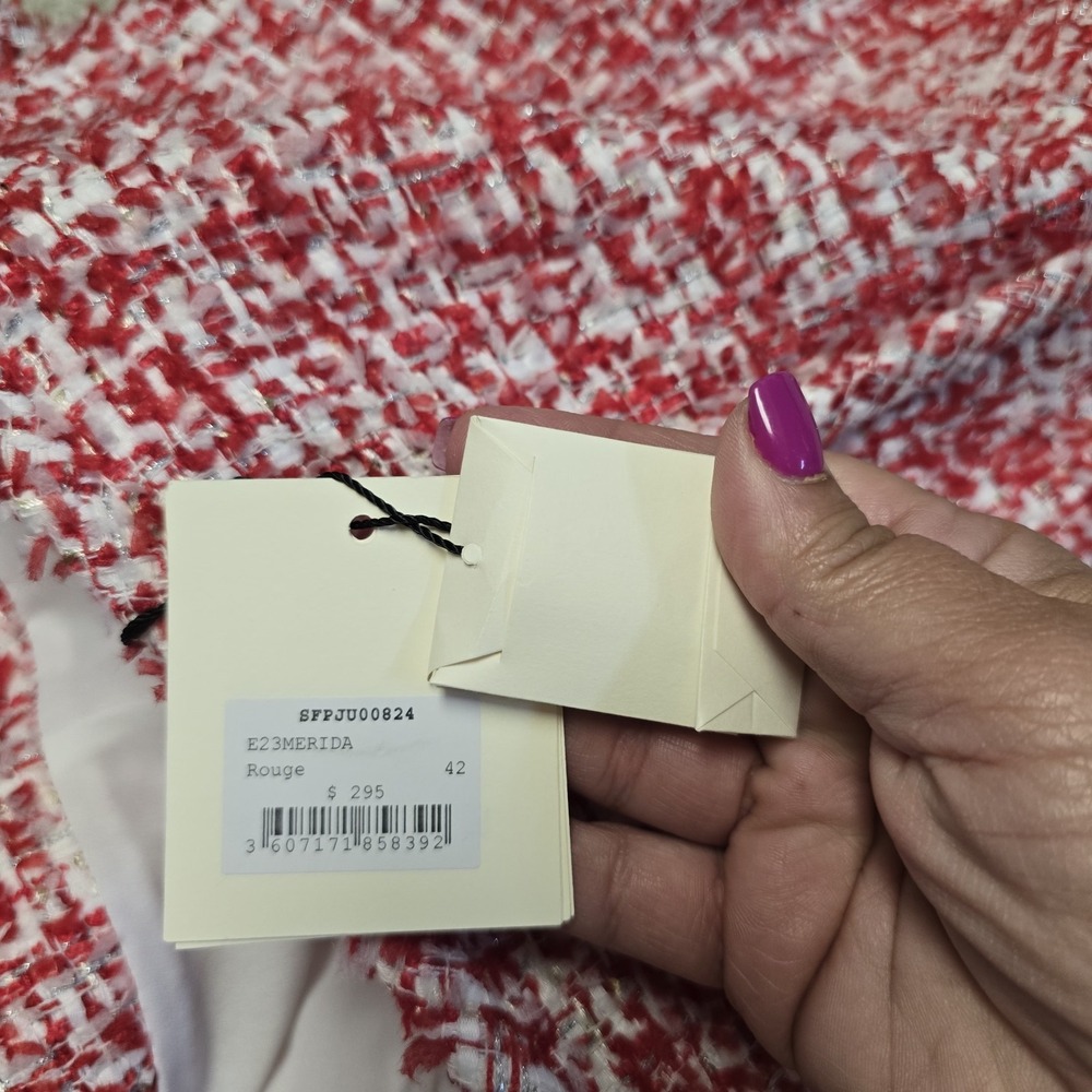 Sandro Paris Red Wrap Effect Metallic Tweed Meridan Mini Skirt Sz‎ 42 NWT $295 - Picture 6 of 12